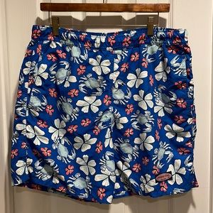 Vineyard Vines Mens Blue Crab Flower Drawstring Tie Waist Medium Swim Trunks